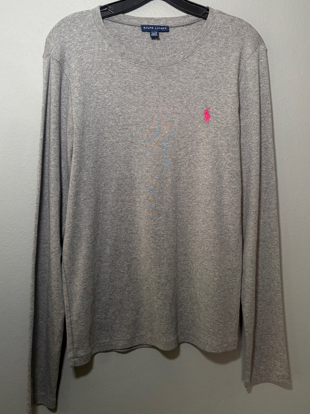 Ralph Lauren Long-Sleeve Gray Crewneck with Pink Pony